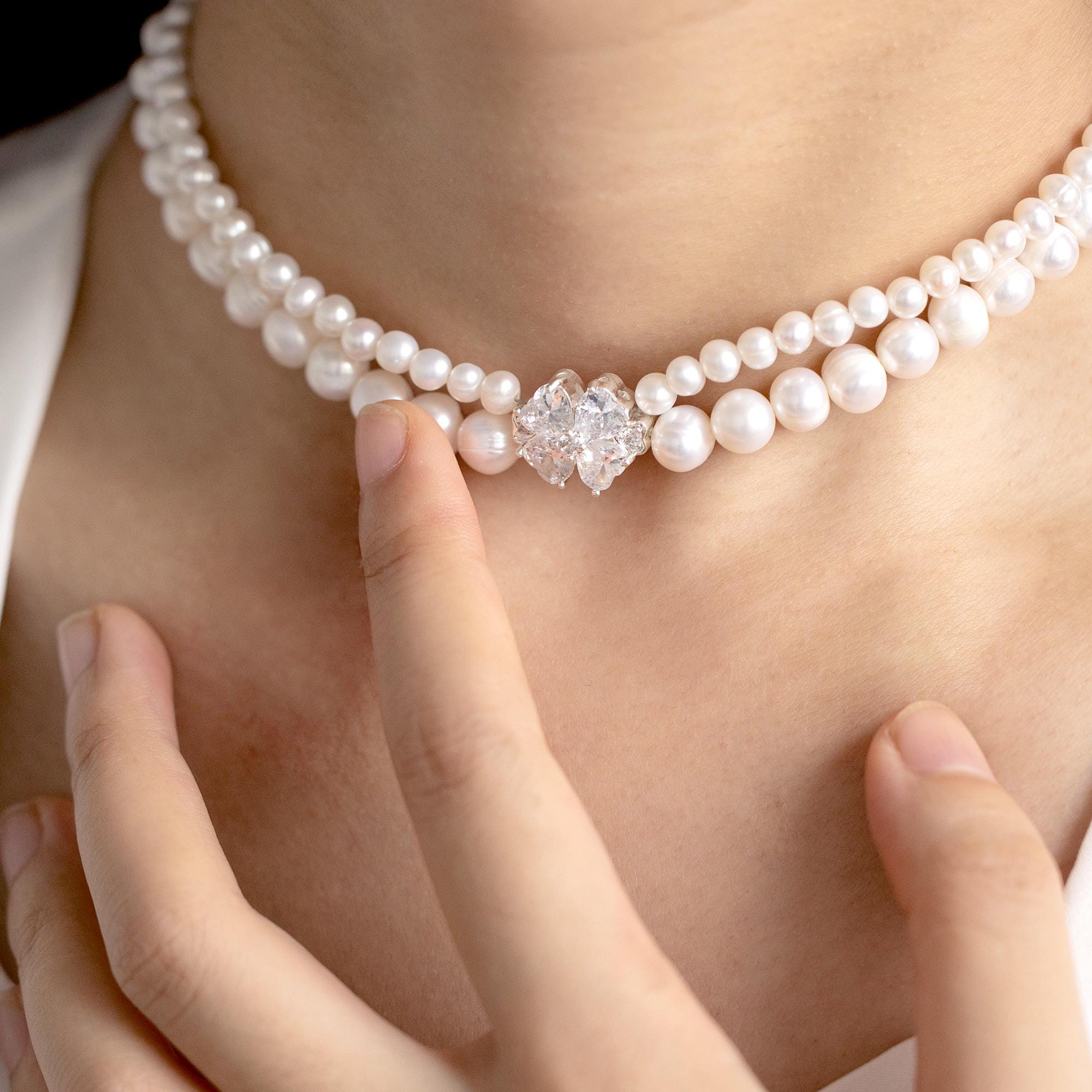 2 Layered Pearl Choker Natural Freshwater Custom Bridal