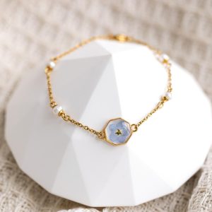 Custom Forgetmenot Pearl Bracelet Forget Me Not Women
