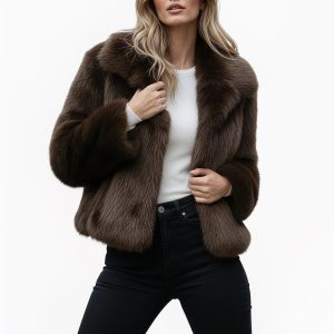 Brown Faux Fur Short Coat: Vintage Inspired Vegan